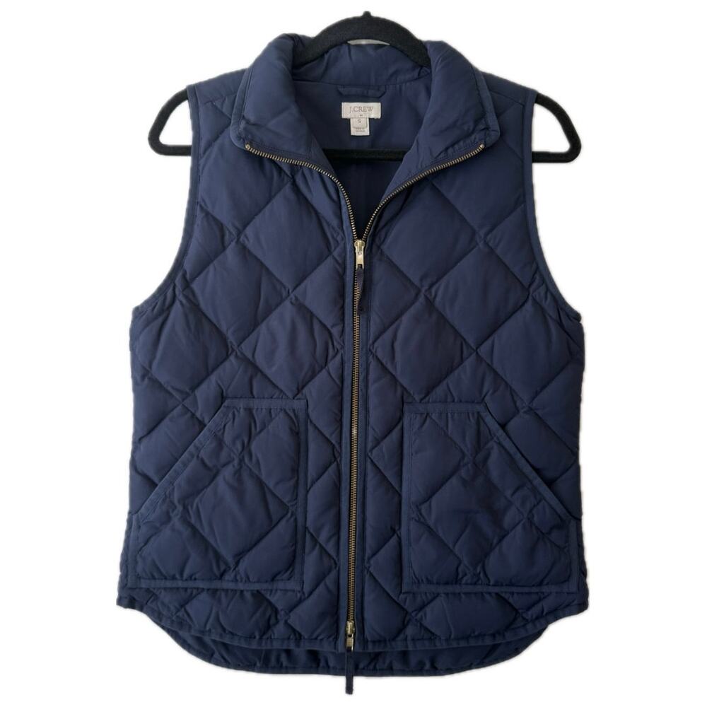 J. Crew Navy Blue Quilted Puffer Zip Vest Pockets Small Preppy Layers Gorpcore